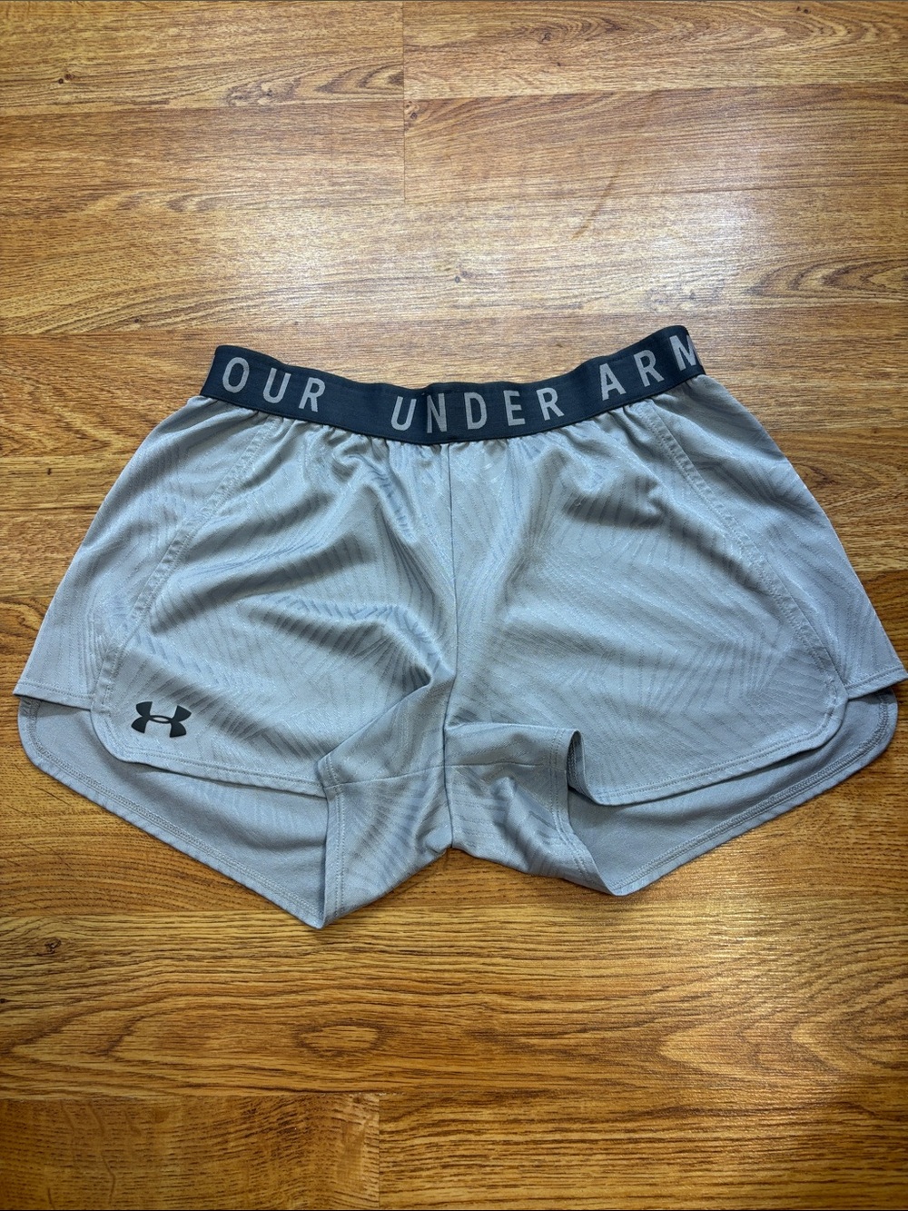 Under Armour Women's Light Gray Performance Shorts with Black Waistband